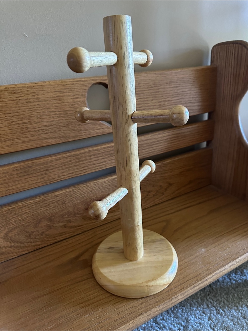 Natural Wood Mug Tree Stand - 6 Pegs